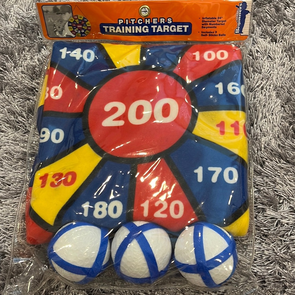 Inflatable 24” diameter Pitchers training target.
Includes 3 self stick balls